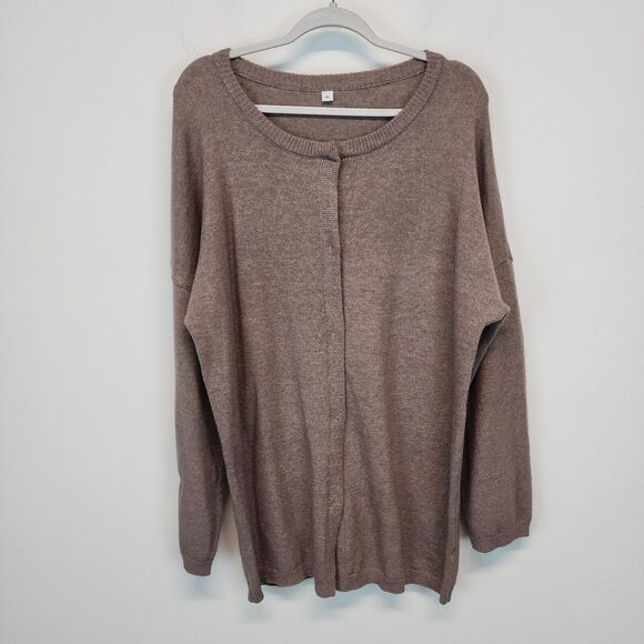 Made With Love Snap Front Cardigan Sweater Size XL Taupe Round Neck Soft Boxy - Picture 15 of 16